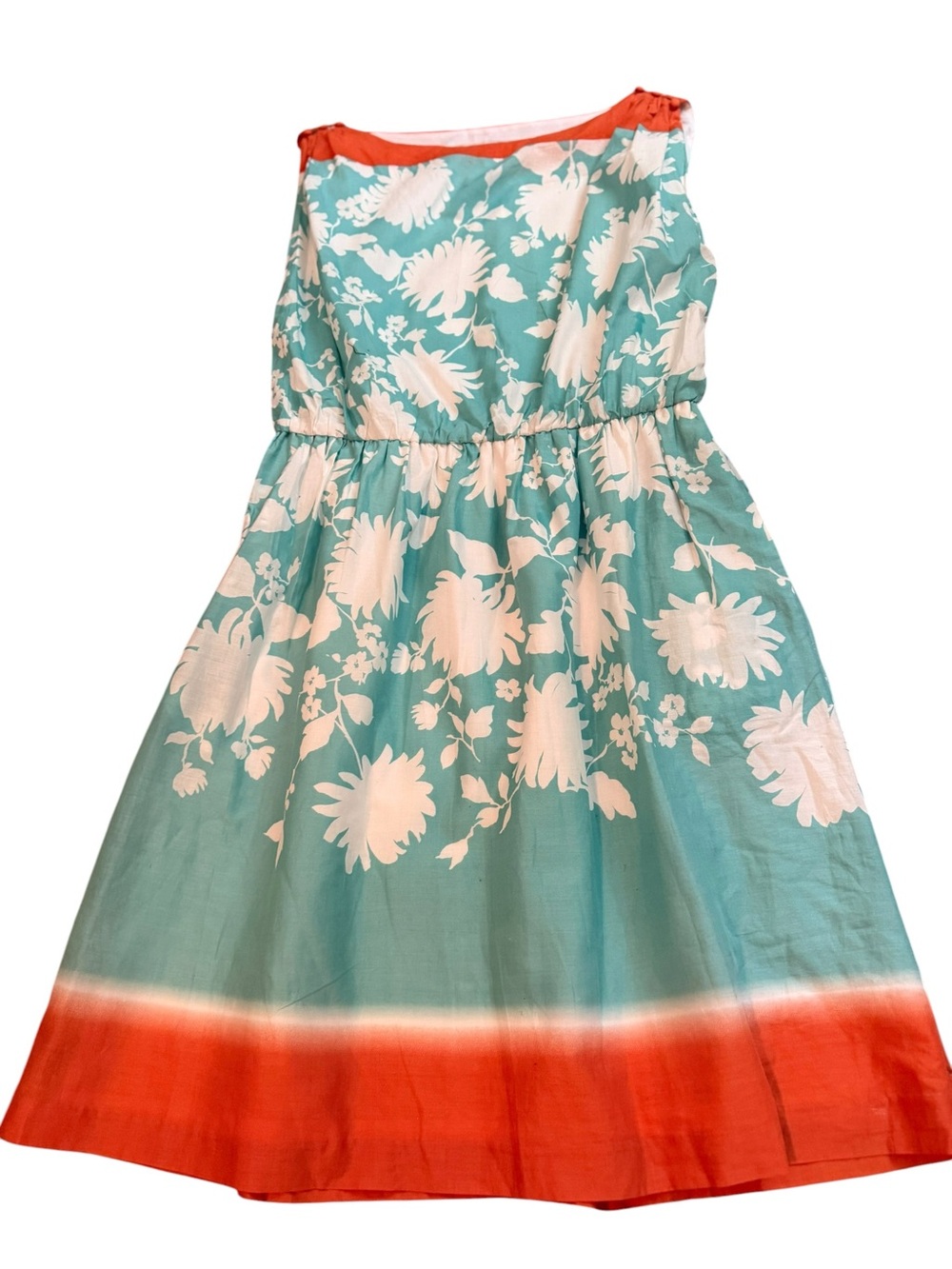Maggy London Teal & Coral Floral Cotton Dress Size 12 Preppy Teacher Chic